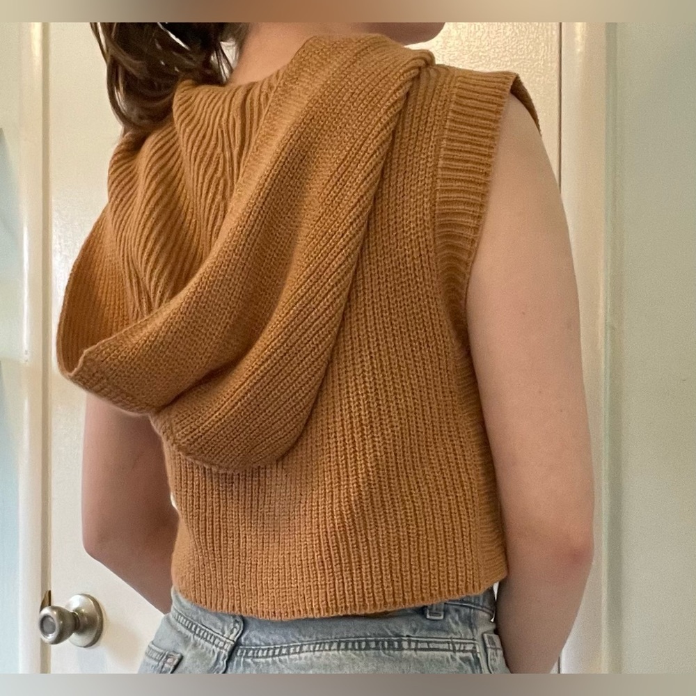 Cropped Short Sleeve Knit Sweater With Hood